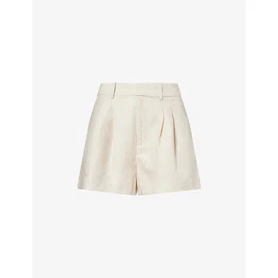 Good American Womens Oat Pleated High-rise Linen-blend Shorts In Neutral