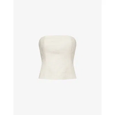Good American Womens Oat Strapless Cropped Linen-blend Top In Neutral