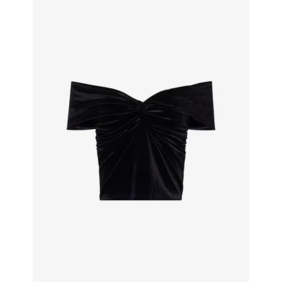 Good American Womens Off-shoulder Ruched-side Velvet Top Black001