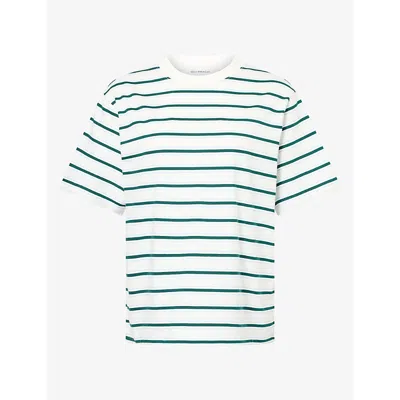 Good American Womens Oversized Striped Cotton T-shirt Forest Multi Stripe