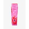 Good American Womens Flower-print Split Stretch-woven Maxi Skirt Pink Hibiscus002