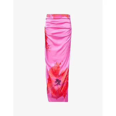 GOOD AMERICAN WOMENS PINK HIBISCUS002 FLOWER-PRINT SPLIT STRETCH-WOVEN MAXI SKIRT
