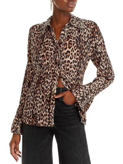 Good American Womens Plisse Animal Print Button-down Top In Beige