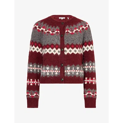 Good American Womens The Classic Fair-isle Woven Knit Cardigan Bordeaux Fair Isle In Multi