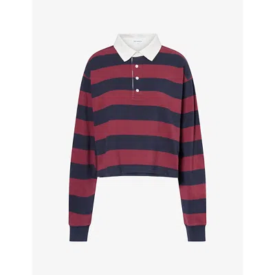 Good American Womens The Cropped Rugby Cotton-jersey Polo Shirt Navy Berry Noir Stripe
