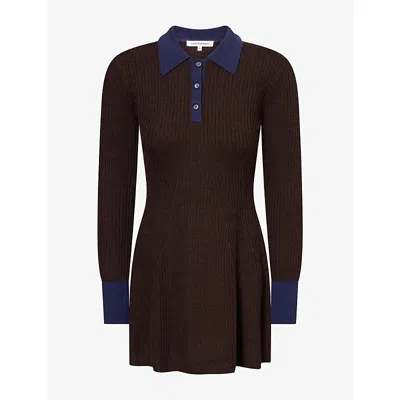 Good American Womens The Knitted Polo Wool Mini Dress Espresso
