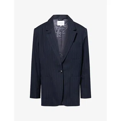 Good American Womens The Oversized Stripe-pattern Woven Blazer Navy Pinstripe Xs