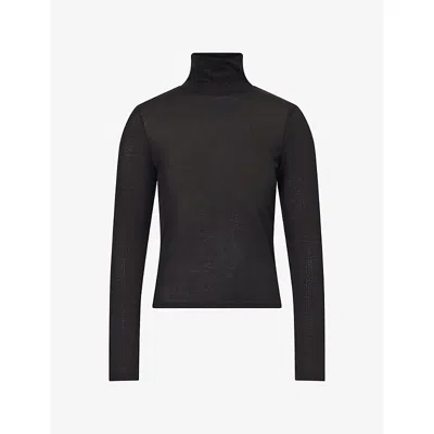 Good American Womens The Sheer Rib Woven Knit Turtleneck Black001