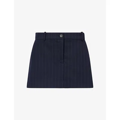 Good American Womens The Trouser Pinstripe-pattern Woven Mini Skirt Navy Pinstripe
