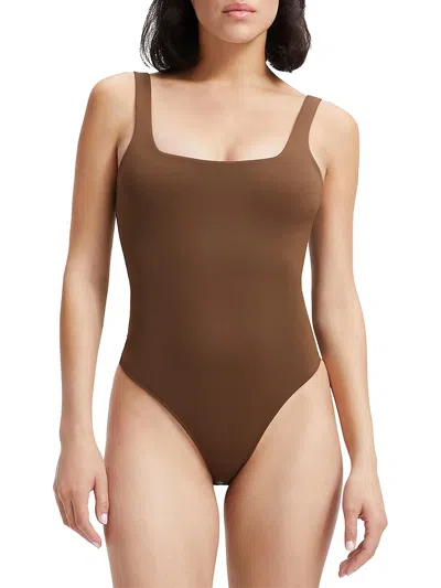 Good American Womens Thong Scuba Bodysuit In Brown