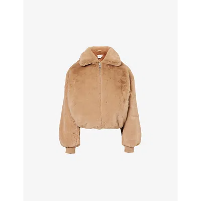 Good American Womens Stand-collar Relaxed-fit Faux-fur Jacket Warm Caramel003