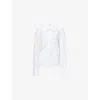 Good American Womens Off-shoulder Knot Cotton-poplin Top White001