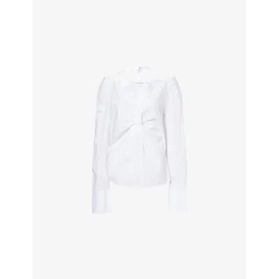 Good American Womens Off-shoulder Knot Cotton-poplin Top White001