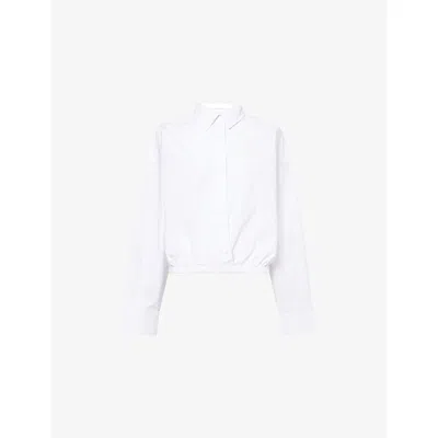 Good American Womens White001 Relaxed-fit Elasticated-hem Stretch-cotton Shirt