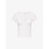 Good American Womens White001 Super-stretch V-neck Baby Cotton-jersey T-shirt In White