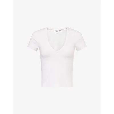 Good American Womens White001 Super-stretch V-neck Baby Cotton-jersey T-shirt