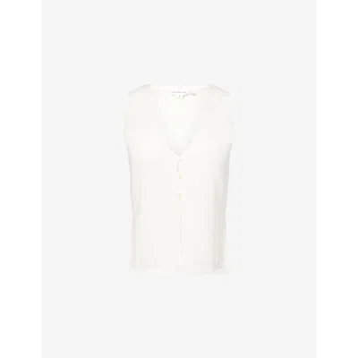 Good American Womens White001 The Knit Cotton And Linen-blend Vest Top