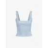 Good American Womens Winter Sky001 Crystal-embellishment Shoulder-straps Stretch-cotton Top In Winter Sky001