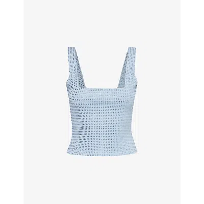 Good American Womens Winter Sky001 Crystal-embellishment Shoulder-straps Stretch-cotton Top