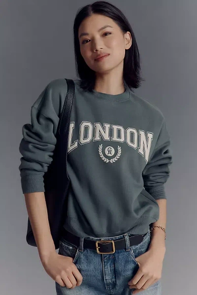 Good American X Anthropologie London Graphic Crew-neck Sweatshirt In Green