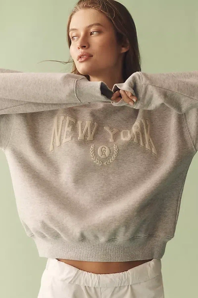 Good American X Anthropologie New York Graphic Crew-neck Sweatshirt In Grey