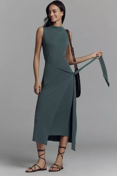 Good American X Anthropologie Sleeveless Mock-neck Ribbed Knit Wrap Dress In Green