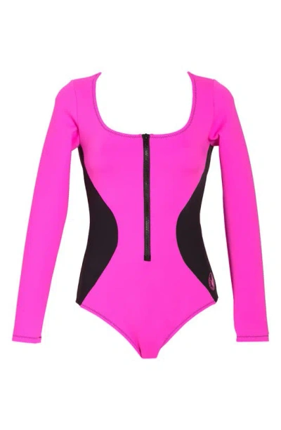 Good American You Got It Long Sleeve One-piece Rashguard Swimsuit In Pink
