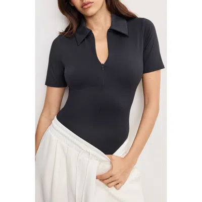 Good American Zip-up Scuba Bodysuit In Black