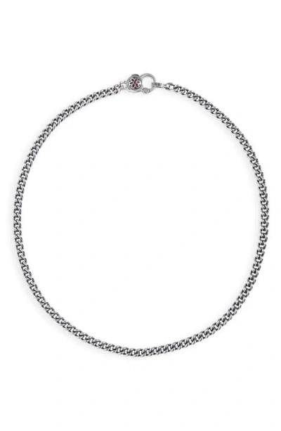 Good Art Hlywd Ruby Rosette Aa Curb Chain Necklace In Sterling Sliver