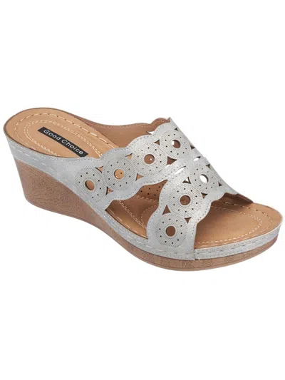 Good Choice April Womens Comfort Footbed Wedge Sandals In Silver