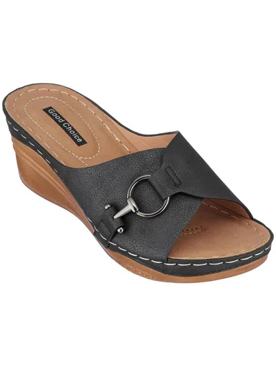 Good Choice Bay Womens Faux Leather Slip On Wedge Sandals In Black