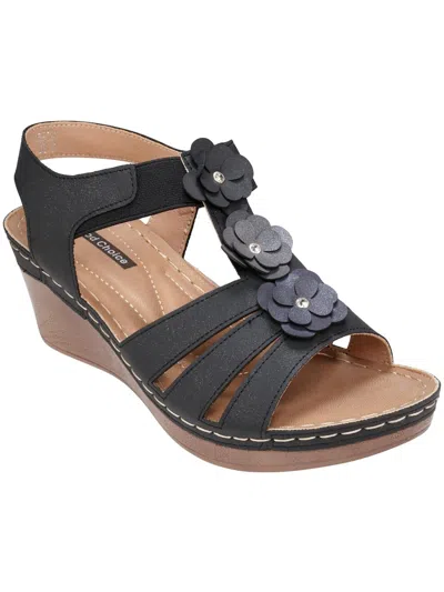 Good Choice Beck Womens Floral Open Toe Wedge Sandals In Black