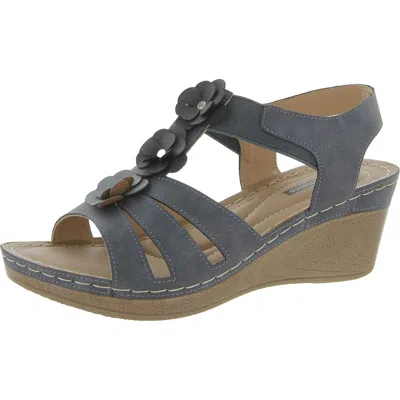 Good Choice Beck Womens Floral Open Toe Wedge Sandals In Blue
