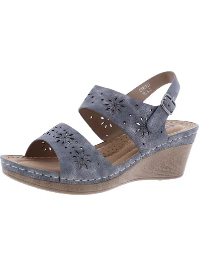 Good Choice Cynthia Womens Faux Leather Cushioned Footbed Wedge Sandals In Silver