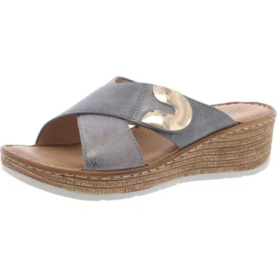Good Choice Demi Womens Monogram Manmade Wedge Sandals In Blue