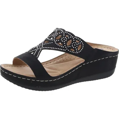 Good Choice Ganni Womens Faux Leather Cut-outs Wedge Sandals In Black