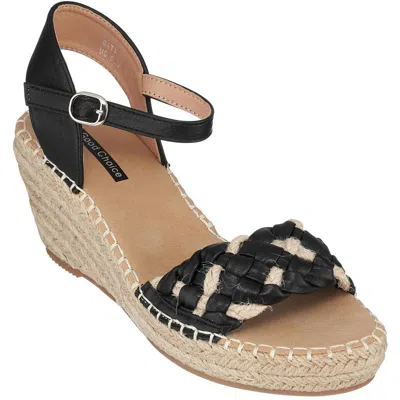 Good Choice Gati Womens Faux Leather Ankle Strap Wedge Sandals In Black