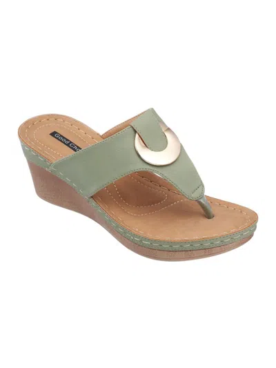 Good Choice Genelle Womens Faux Leather Slip-on Wedge Sandals In Green