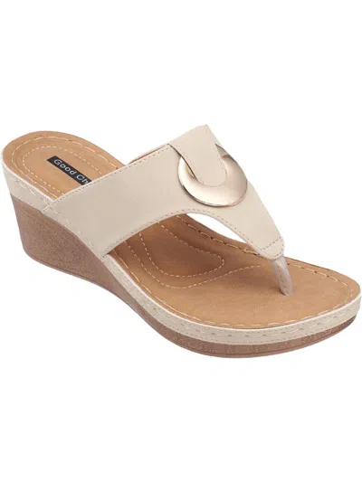 Good Choice Genelle Womens Faux Leather Slip-on Wedge Sandals In Gold