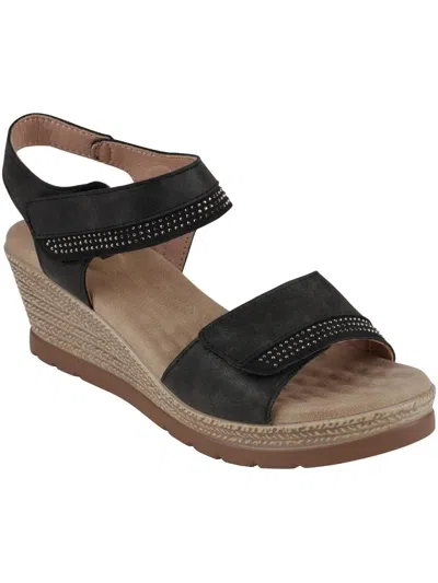 Good Choice Jorda Womens Rhinestone Faux Leather Ankle Strap In Black