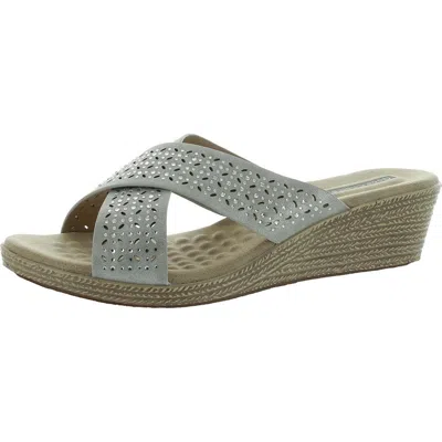 Good Choice Malia Womens Faux Leather Embellished Wedge Sandals In Silver