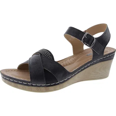 Good Choice Monaco Womens Comfort Insole Man Made Wedge Sandals In Black
