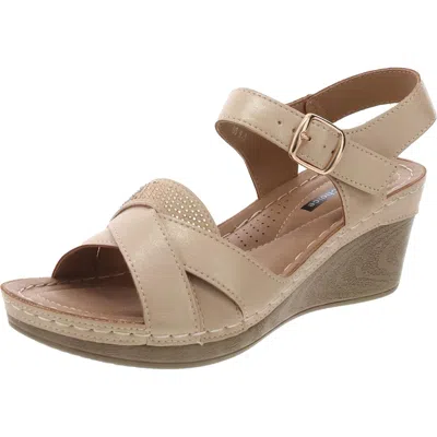 Good Choice Monaco Womens Comfort Insole Man Made Wedge Sandals In White