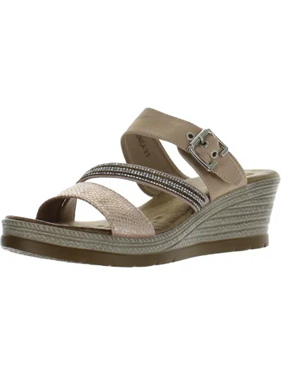 Good Choice Monika Womens Faux Leather Rhinestone Wedge Sandals In Silver