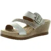 Good Choice Monika Womens Faux Leather Rhinestone Wedge Sandals In Silver