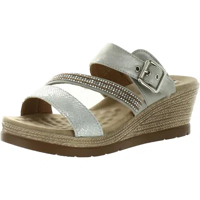 Good Choice Monika Womens Faux Leather Rhinestone Wedge Sandals In Silver