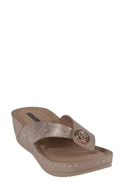 Good Choice New York Dafni Snakeskin Embossed Wedge Sandal In Brown