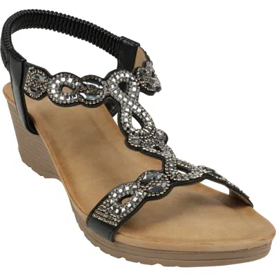 Good Choice New York Damaris Embellished Ankle Strap Wedge Sandal In Black