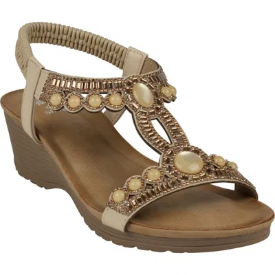 Good Choice New York Fiah Embellished Ankle Strap Wedge Sandal In Natural