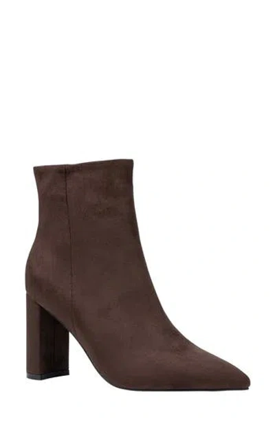 Good Choice New York Hadley Faux Leather Pointed Toe Bootie In Brown Suede